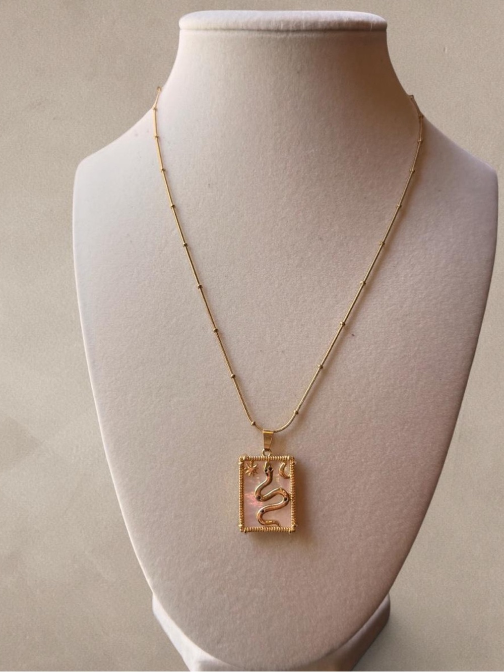 Gold Rectangular Pendant Necklace with Snake Tarot Card